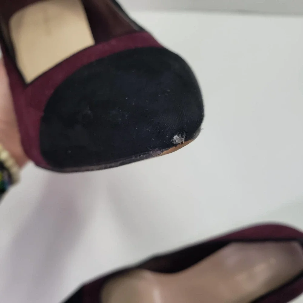 Tommy Hilfiger Violin Pump 10‎ Quilted Suede Block Heel Burgundy Black